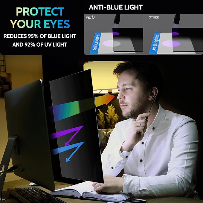 [2 Pack] 32 Inch Privacy Screen for Computer Monitor 16:9 Aspect Ratio, Eye Protection Anti Blue Light Glare Shield, 32inch Removable Black Blackout Anti Spy Desktop Security Private Filter