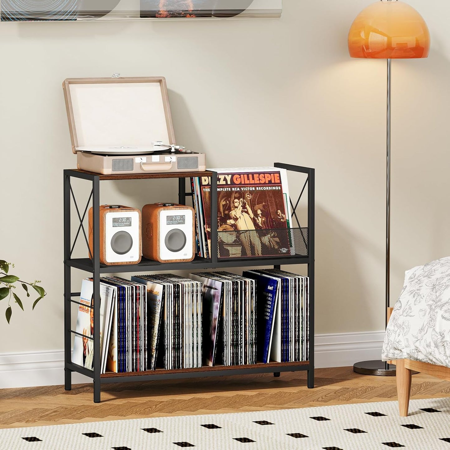 Snughome Large Vinyl Record Player Stand, Holds Up to 300 Albums, Wooden Record Display Table with 3 Adjustable Divider for Turntable Stand, Large Record Player Table Vinyl Album Storage