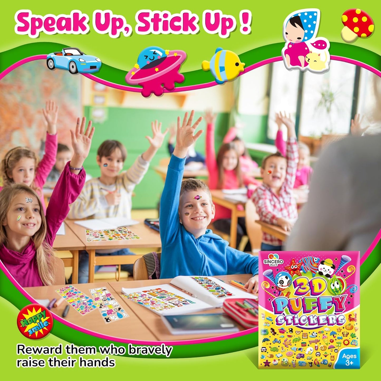 Puffy Stickers for Kids Toddlers, Small 3D Sticker Variety Pack, Kid Stickers Sheets Bulk, Mini Party Favor for Kids Girls Boy,80 Sheets 4000+ Unique Patterns as Teachers Rewards Gifts