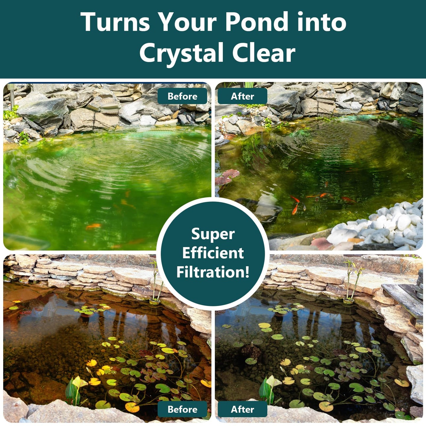 AquaMiracle Pond Filter with Pump Fountain Kits | 400GPH Pond Filter with Pond Pump & Fountain Kit | 3 Spray Patterns | Water Feature | Koi Pond Filters for Outdoor Ponds 200-350 Gal