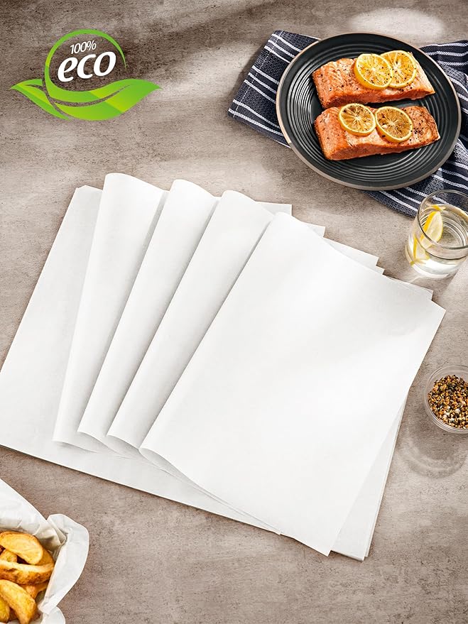 SMARTAKE 120Pcs Parchment Paper Sheets, 16x24 Inch Pre-Cut Parchment Paper for Baking, Non-Stick, Natural Wood Pulp, for Air Fryer Steaming Grilling Rack Oven (White)