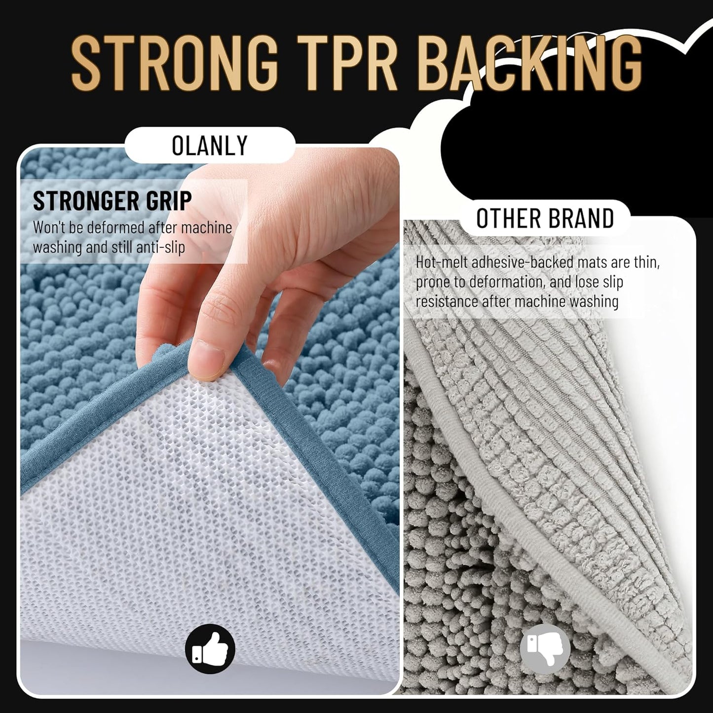 OLANLY Thick Bathroom Rugs 30x20, Extra Soft Absorbent Chenille Striped Bath Rugs, Rubber Backing, Machine Wash Dry, Bath Mats for Bathroom Floor, Tub and Shower, Home Decor Accessories, Airy Blue