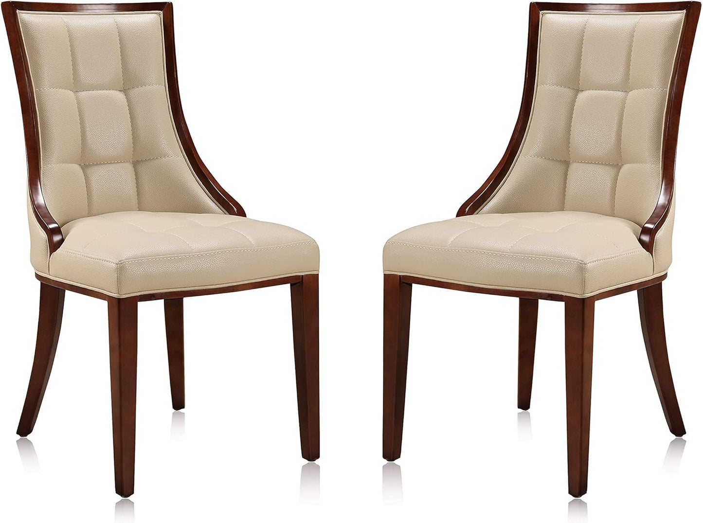 Manhattan Comfort Fifth Avenue Faux Leather Dining Chairs, Parsons Accent Furniture with Padded Wingback Seat, Fine Rectangular Stitching and Solid Beech Wood Frame, Set of 2, Cream