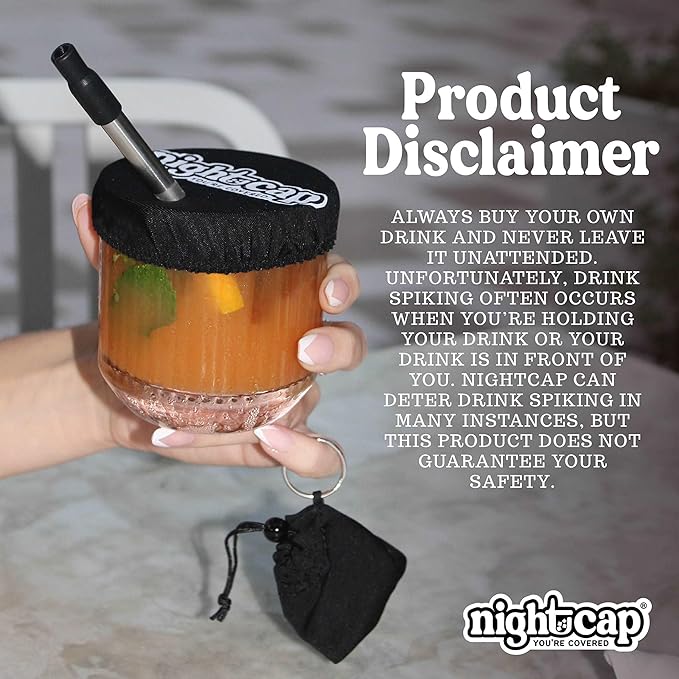 NightCap - The Original Drink Cover Scrunchie, as seen on Shark Tank - Anti Spike Drink Covers - Drink Protector Scrunchie for Women - Fits Most Cups & Glasses, Reusable - Black