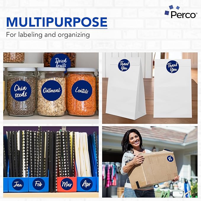 Perco Dark Blue 3-Inch Perforated Circle Dot Sticker Labels — 10 Rolls, 5,000 Round Stickers — with Permanent Adhesive for Moving Boxes, Sale Signage, Displays, Status Messaging—Made in USA