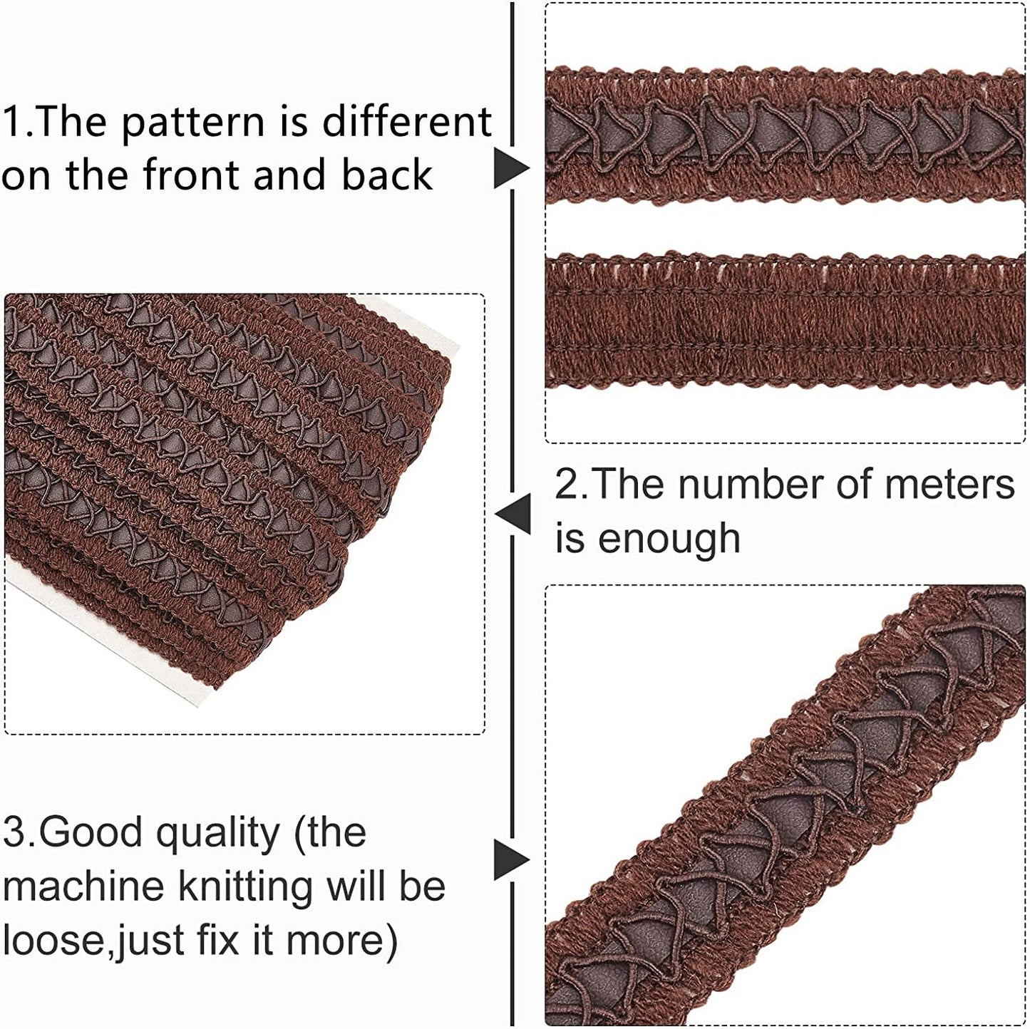 BENECREAT 15 Yard Faux Leather Braid Trims with Curve Lace, Coconut Brown Centipede Lace Ribbon for Home Decor DIY Sewing Craft, 3/4 Inch(18mm) Wide