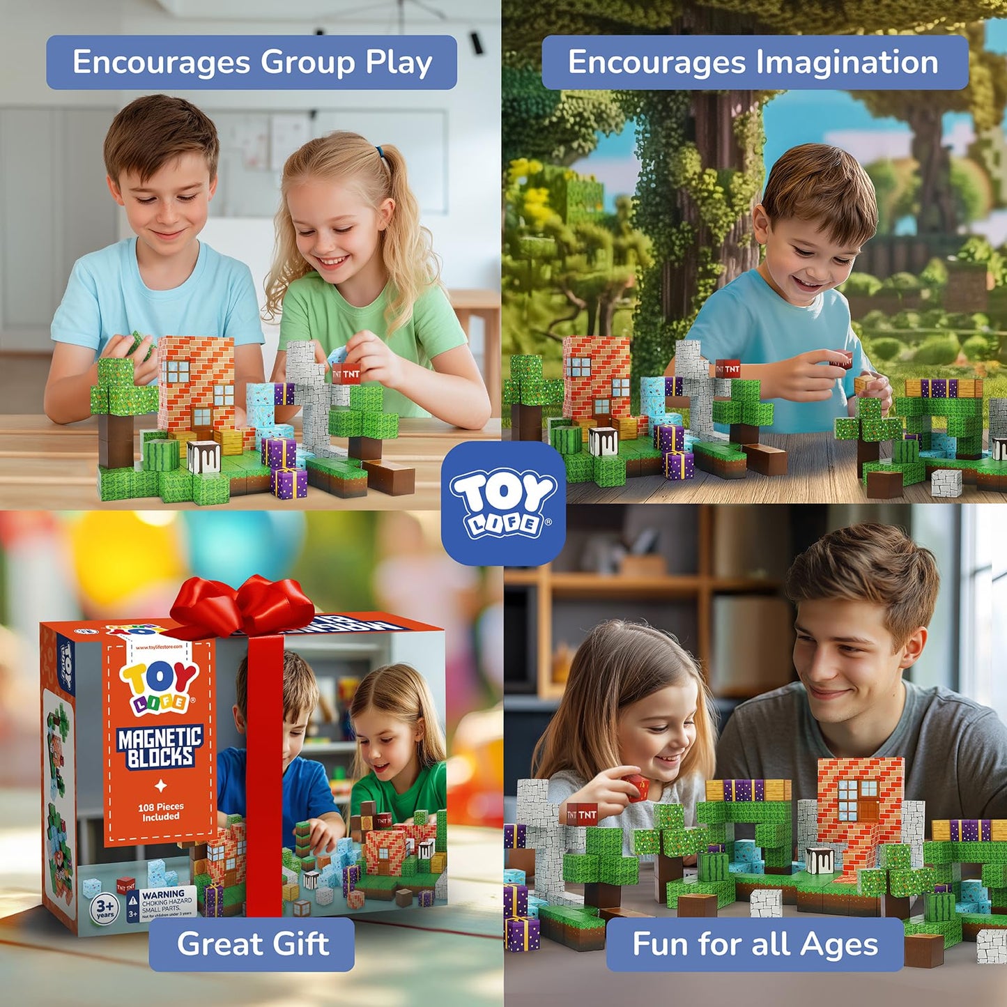 TOY Life Magnetic Blocks, Mine Magnet Block Set Build Frozen Princess Castle World for Kids Age 3+ Year Old Boys Girls, Magnetic Building Blocks for Toddler (108PCS Forest Castle)