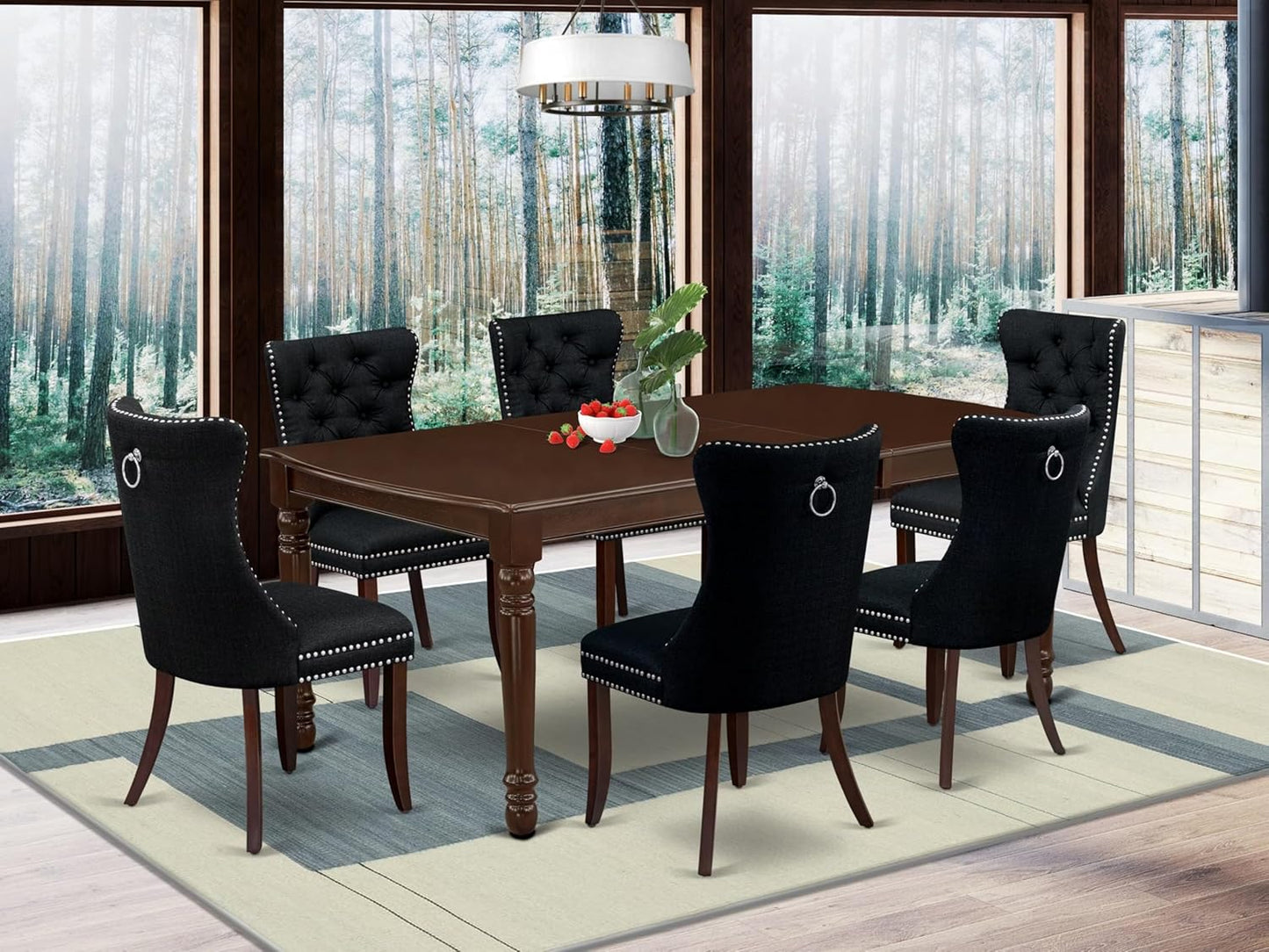 East West Furniture DODA7-MAH-24 7 Piece Dining Room Set Includes a Rectangle Kitchen Table with Butterfly Leaf and 6 Polyester Fabric Padded Chairs, 42x78 Inch, Mahogany