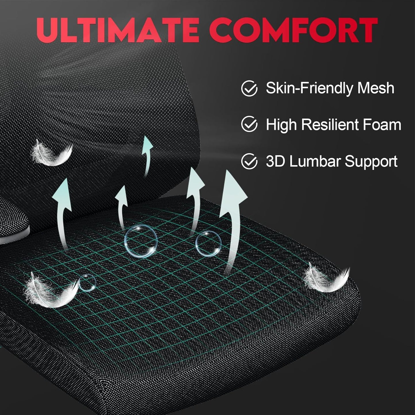 Ergonomic Office Chair - Comfy Desk Chairs with Wheels and Arms, 400LB Heavy Duty Mesh Computer Chairs with Comfortable Lumbar Back Support for Home Office, Study, Bedroom and College Dorm