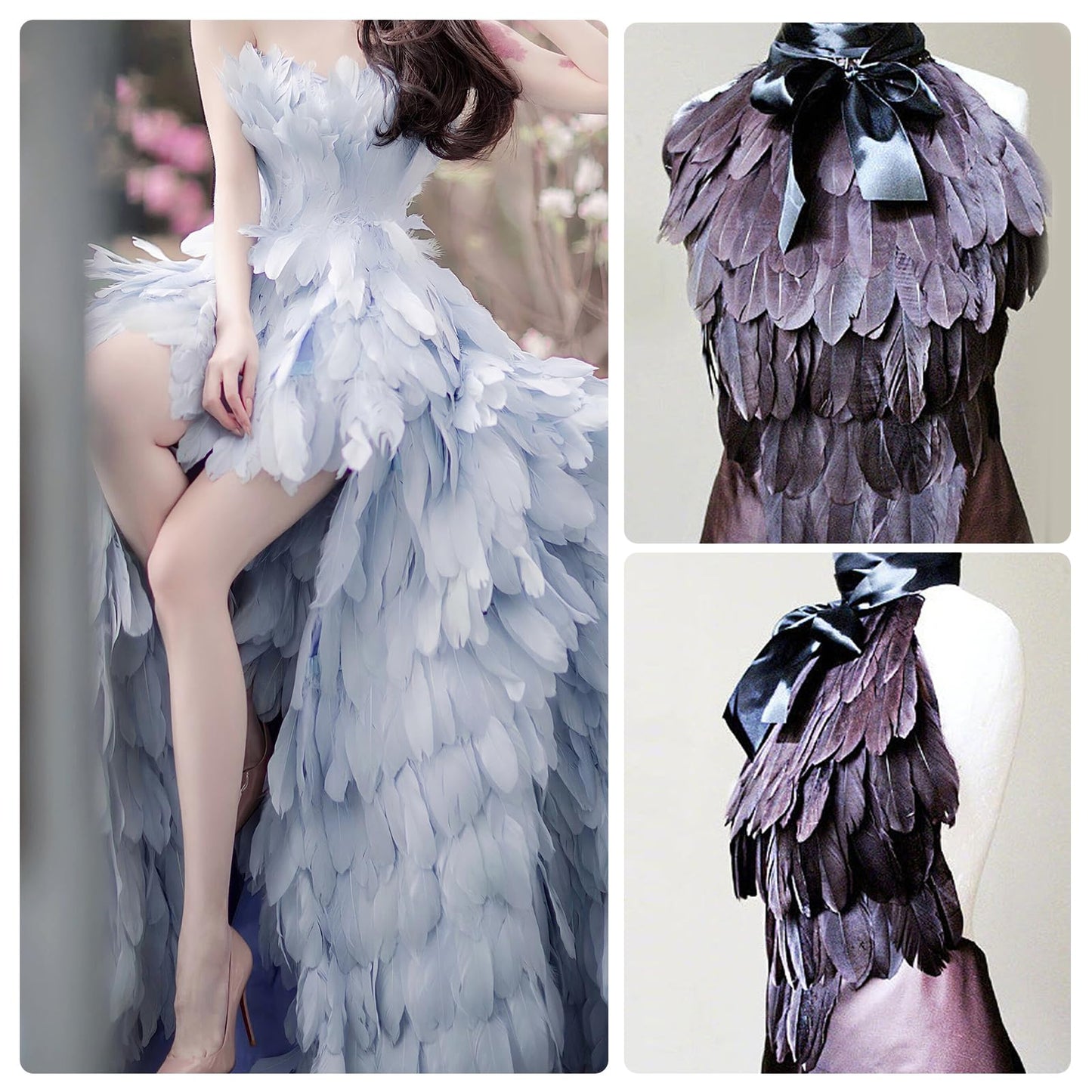 MAOFENG 2 Yards Natural Goose Feathers Trim Sewing Fringe Fashion Dress Sewing 6-8inch for DIY Handicrafts Costumes Decoration,Golden