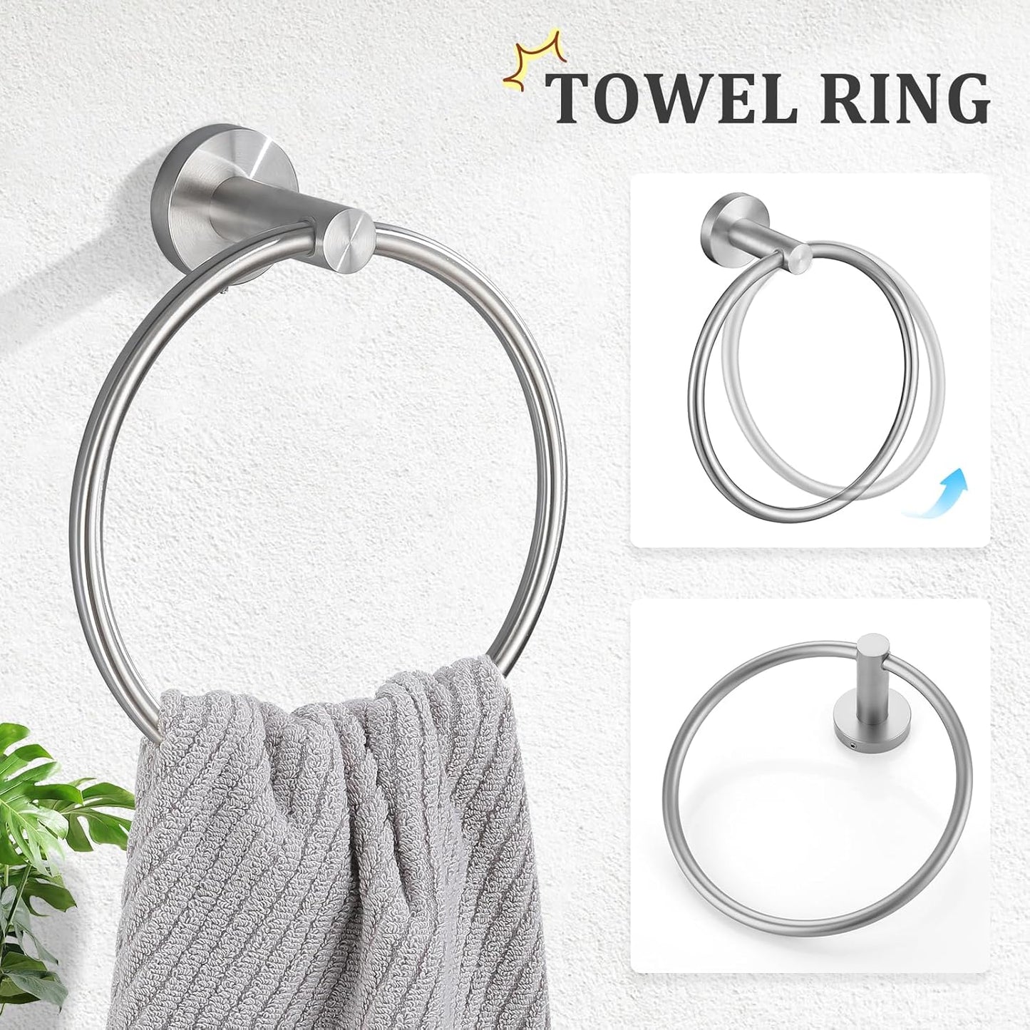 TURS 5 Piece Bathroom Hardware Set Brushed, SUS304 Stainless Steel Bath Towel Bar Set, 24 Inch Bathroom Accessories Kit Wall Mounted