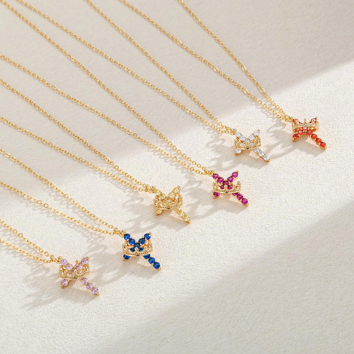 Robaice Birthstone Crown Cross Necklace for Women, Gold-Plated Christian Faith Necklace, Cross Jewelry Gift for Women, October Pink Tourmaline Gift