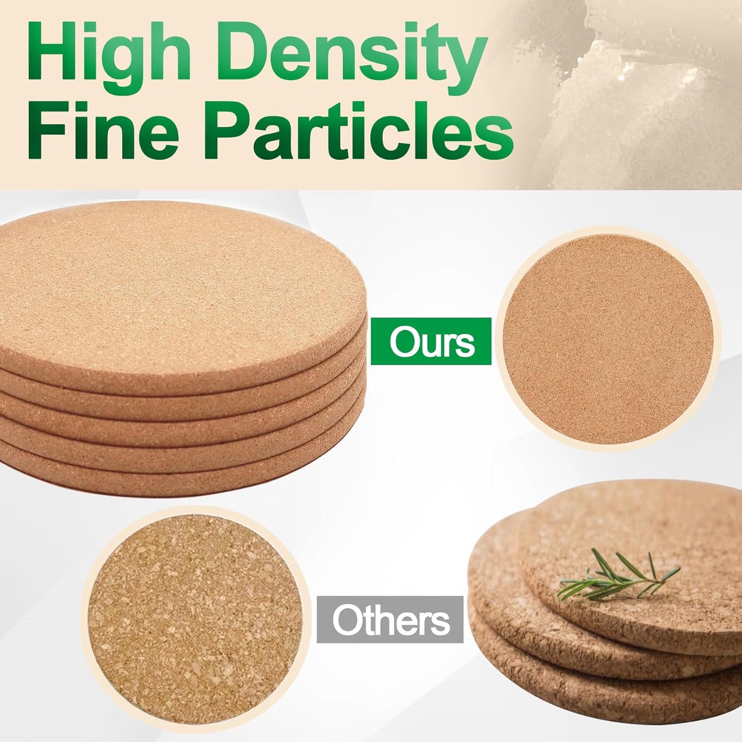 Cork Trivet, 6 Pack High Density Thick Cork Coasters Set for Hot Dishes, 7.5 Inch Heat Resistant Multifunctional, Hot Pads for Kitchen, Table, Countertops