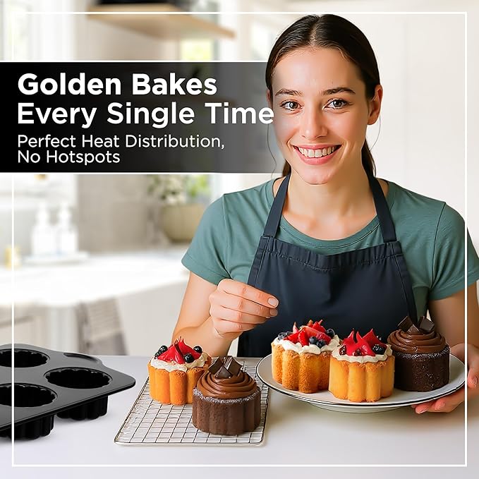 Wrenbury Mini Charlotte Cake Pan - Non-Stick & Food Safe, 6-Cup Fluted Mold, Includes Recipe Book, Easy Release & Clean, Perfect for Buntz Cakes
