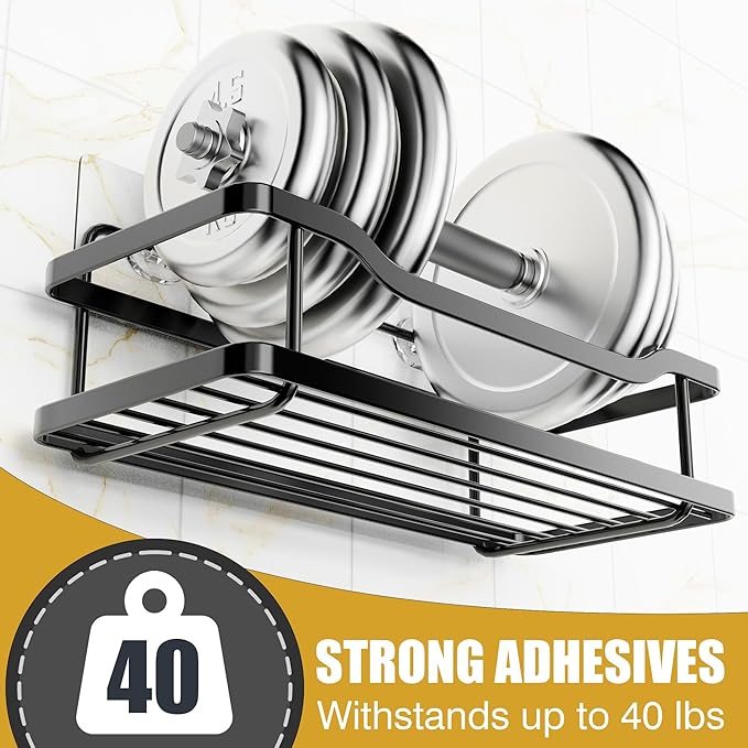 OMAIRA 3-Pack Shower Caddy with Soap Holder, Adhesive Rustproof No-Drill Strudy Loading Inside Shower Organizer Shelves Rack Storage Bathroom Organization for Smooth Wall Glass Tile, Black (X-Large)