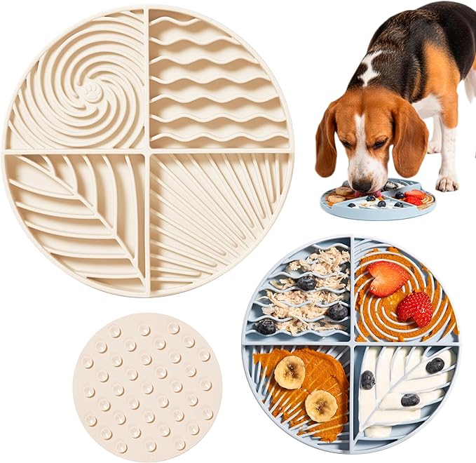 Awoo Paradise Silicone Dog & Cat Lick Mat & Slow Feeder with Suction Cups, Non-Slip, Dishwasher Safe, Extend Mealtime, Reduce Anxiety (Almond)