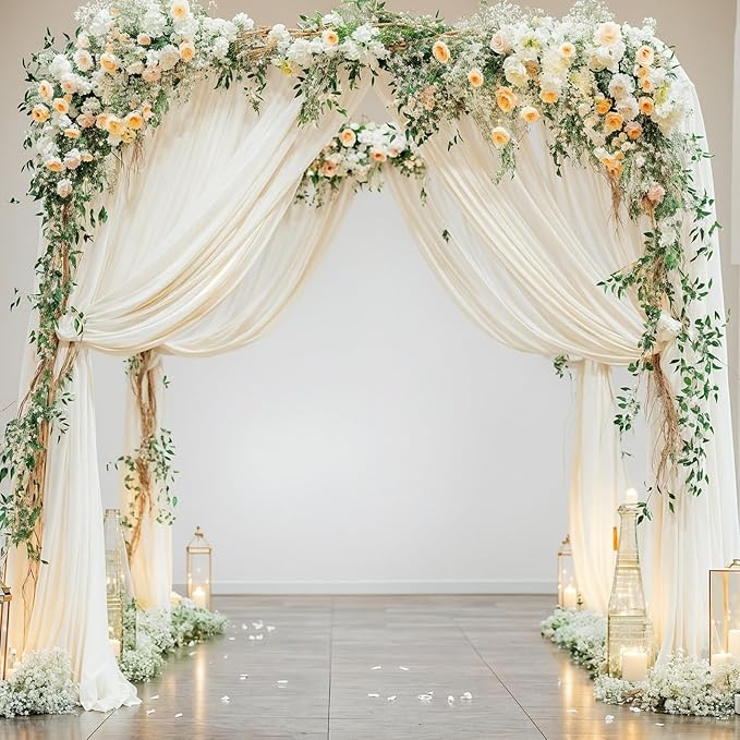 Wedding Arch Draping Fabric, 2 Panels 18FT Beige Sheer Backdrop Curtain Chiffon Fabric Drapery Voile Scarf Draping Panels for Wedding Archway Ceremony Curtain Valance Party Decoration