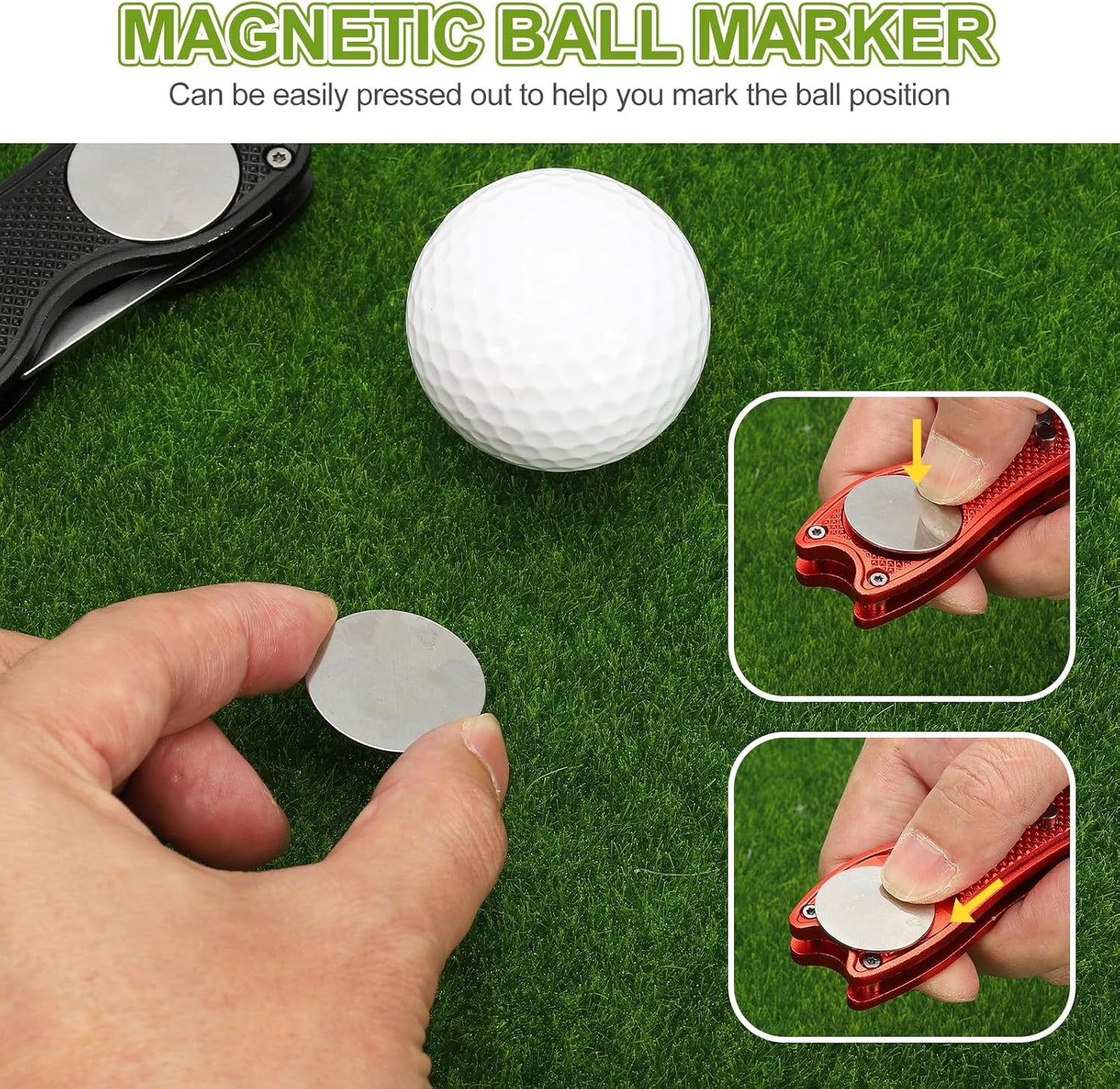 PATIKIL Golf Divot Repair Tool, Foldable Metal Golf Green Divot Tool with Magnetic Ball Marker & Stainless Steel Fork