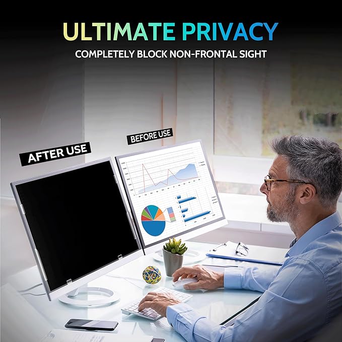 [2-Pack] 27 Inch Privacy Screen for Computer Monitor 16:9 Aspect Ratio, Eye Protection Anti Blue Light Glare Shield, 27inch Removable Black Blackout Anti Spy Desktop Security Private Filter