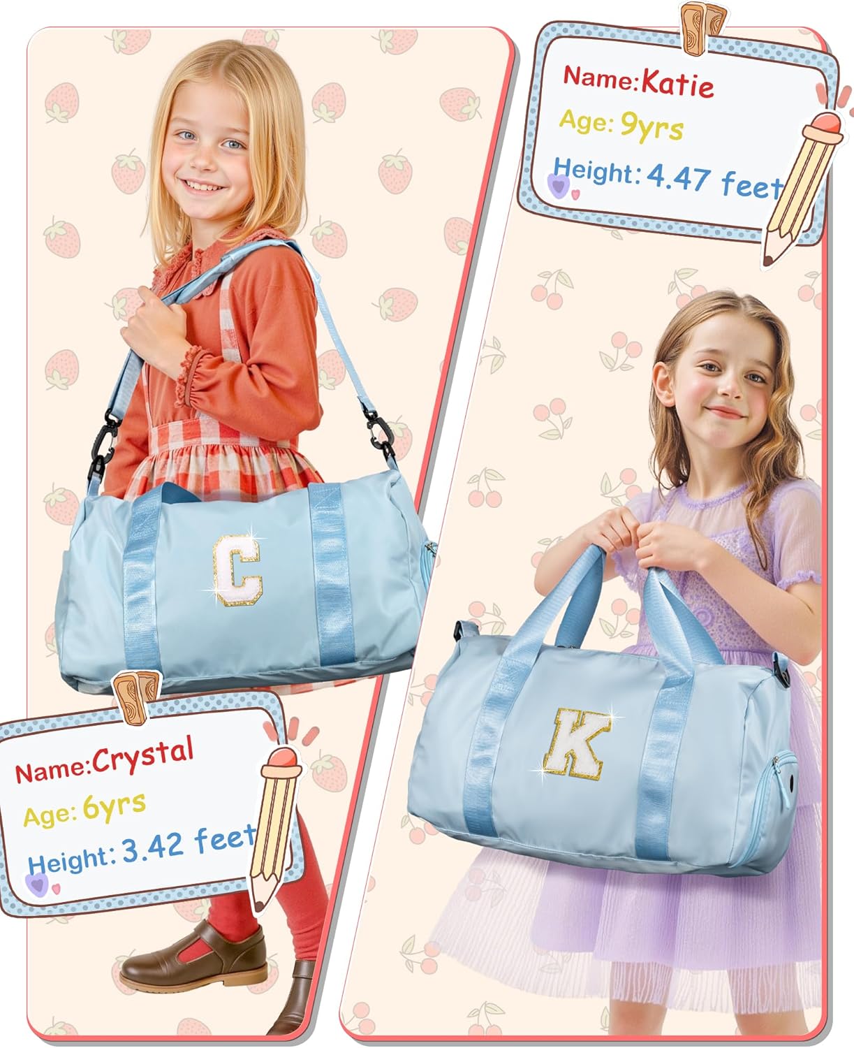 Christmas Gifts for Girls-Girl Gym Bag with Shoe Compartment, Kid Personalized Weekender Overnight Bags, Initial Travel Tote with Makeup Pouch, Gift Ideas for Niece Sister (Letter W)