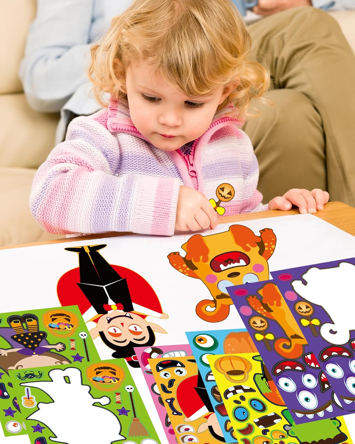 42 Sheets Halloween Party Favors Stickers for Kids, Halloween Crafts Make Your Own Stickers, Goodie Bag Fillers Toys Gifts Activities Games for Kids Party