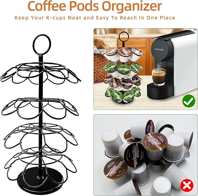 K-Cup Pod Carousel Holder and Organizer for 36 Pods - Spins 360 Degrees, Detachable, Modern Metal Design in Black for Home and Office Counters