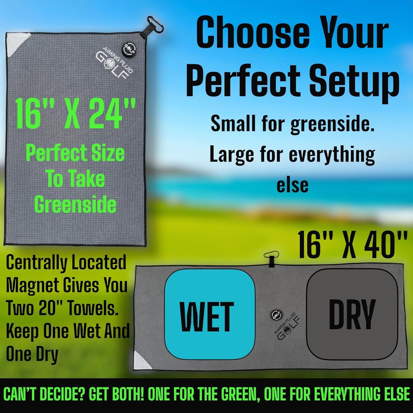 Magnetic Towel with Premium Strong Magnet for Golfing Carts, Clubs & Bags - Ultra-Absorbent Waffle Weave designGunmetal Grey, 16" x 24" Stubby
