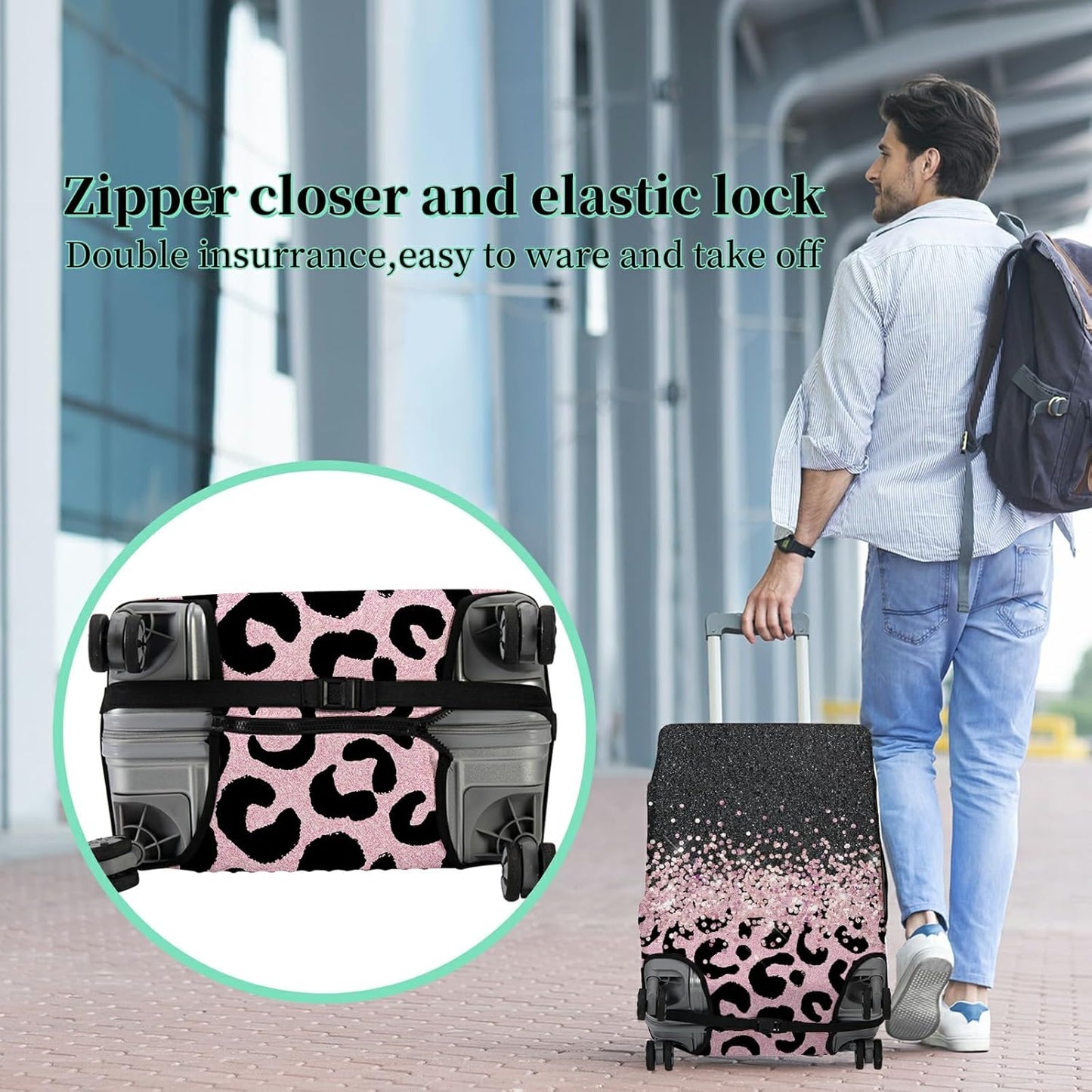 Luggage Cover Plus - Pink Leopards Travel Suitcase Cover for 26-28 inch Luggage (L) with Concealed Zipper, Washable Elastic Cloth, Dustproof, Anti-Scratch