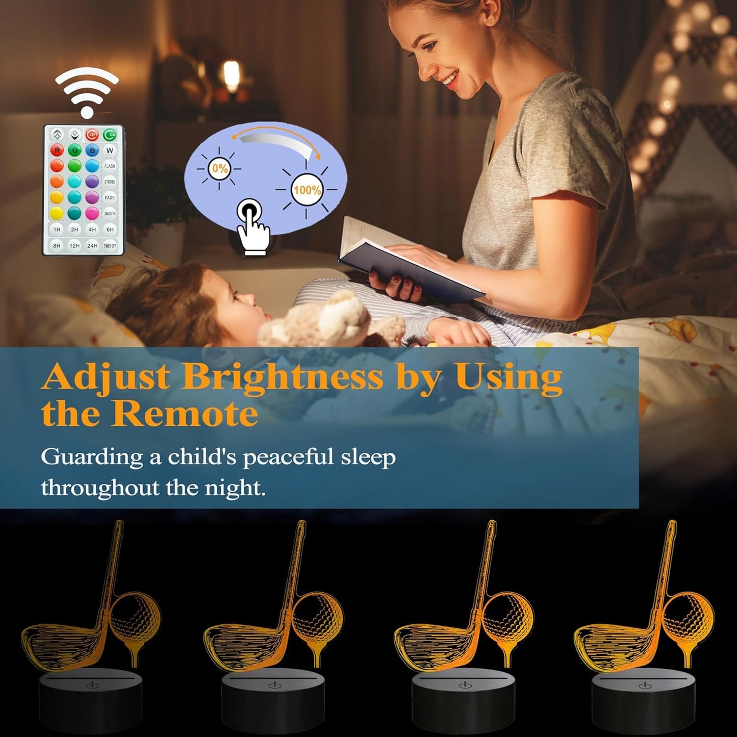 Golf Night Light, Golf Club Gifts, 3D Illusion Lamp with 16 Colors Changing, Timer, 4 Flash Modes and Dimmable, Men Boys Girls Room Decoration, Holiday Xmas Gifts