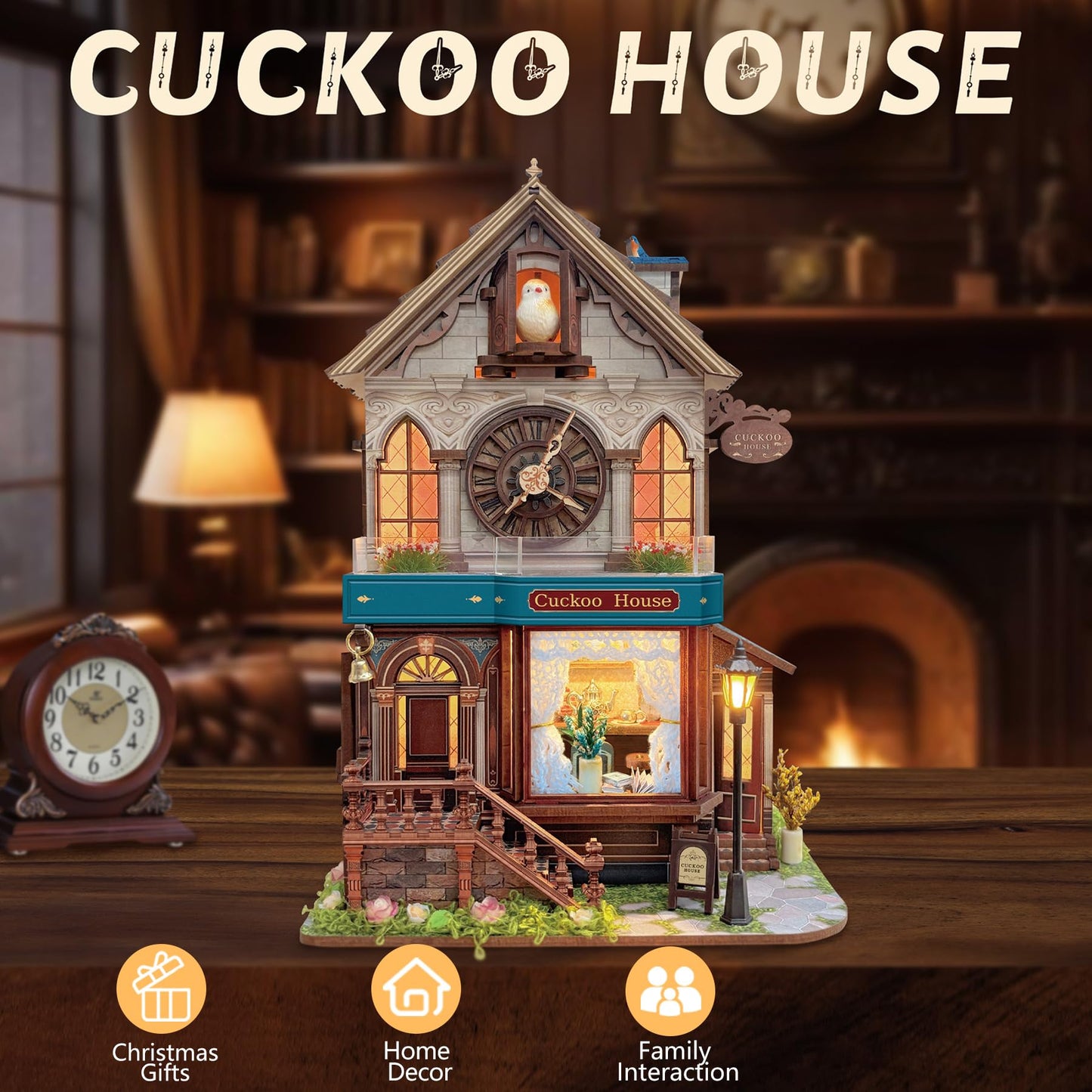 SUNNINO Miniature Dollhouse Kit, Cuckoo House 3D Wooden Puzzles for Adults Mini House Building Kit with 3 Modes Touch Switch Christmas Birthday Gifts Home Decor for Adults and Teens