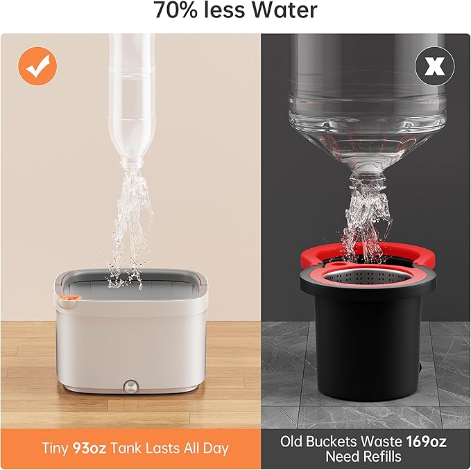 KZKR Spin Mop and Bucket Set with Self Separation Dirty and Clean Water System, Self Wringing 360° Rotating Square Mop Head for Home Floors Cleaning (1.0 Mop and Bucket Set (4 Pads))