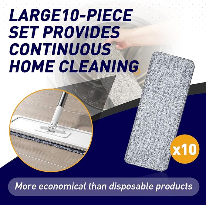 10PCS Mop Replacement Pads Compatible with JOYMOOP Flat Mop - 13'‘×4.9" Washable Pads,Suitable for Wet/Dry Floor，Reusable Washable Mop Pads for Floor Cleaning