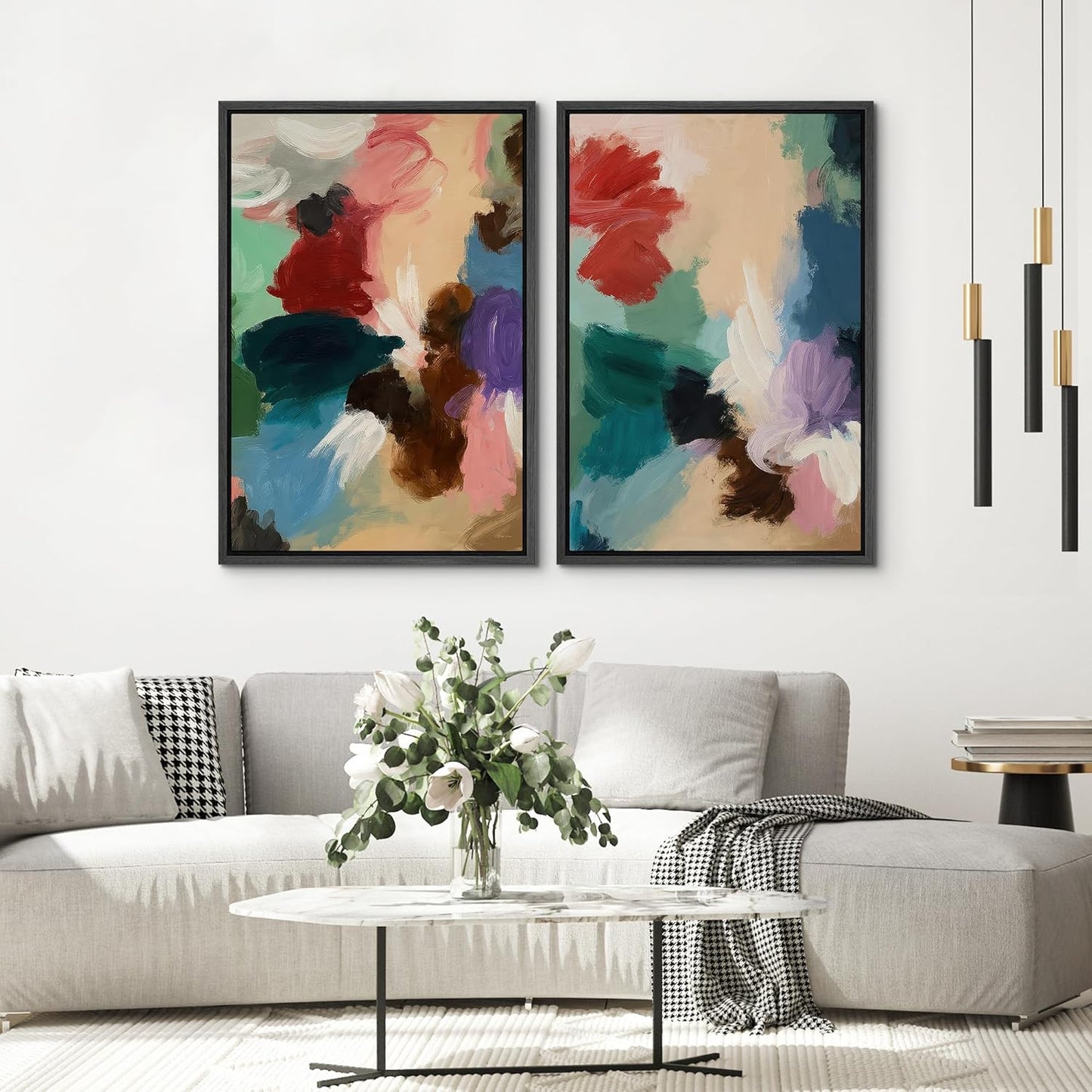 SIGNWIN Framed Wall Art Print Set Colorful Abstract Brushstroke Vibrant Illustrations Modern Art Rustic Relax/Calm Multicolor for Living Room, Bedroom, Office - 24"x36"x2 BLACK