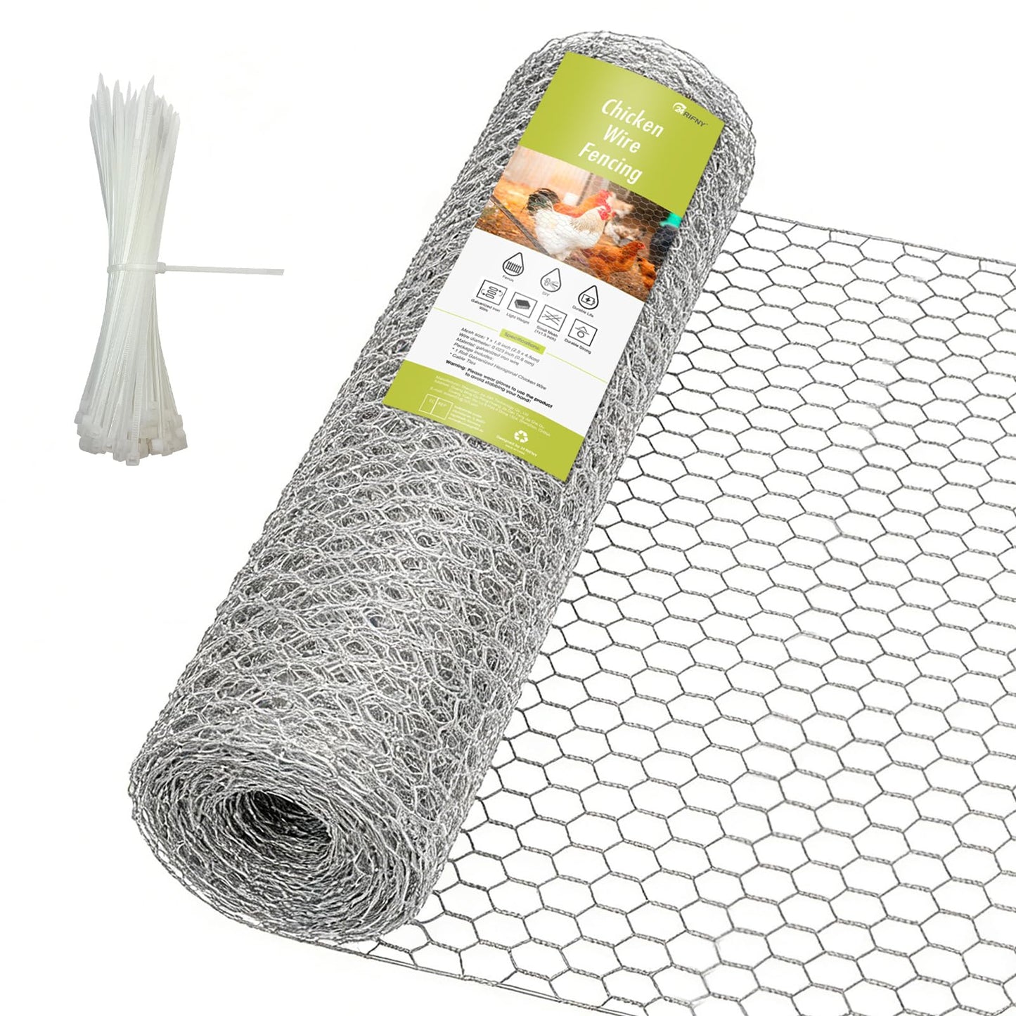 Chicken Wire Fencing, 24 Rifny 16.5 Inch x 60 Feet Chicken Wire Mesh Roll for Garden Plants, 1 Inch Mesh Hexagonal Galvanized Metal Poultry Wire Netting for Chicken Coop Rabbit Dogs Barrier