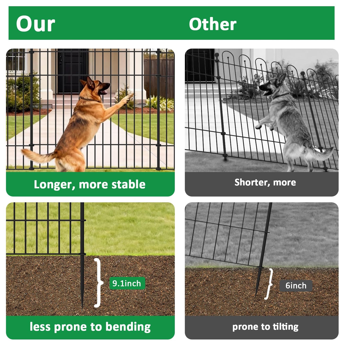 Garden Fence Animal Barrier with Lights & Gate, 32 in (H) x23.6ft (L) Decorative Garden Fence, 10 Panels No Dig, Rustproof Metal Temporary Fence, for Outdoor, Yard, Patio