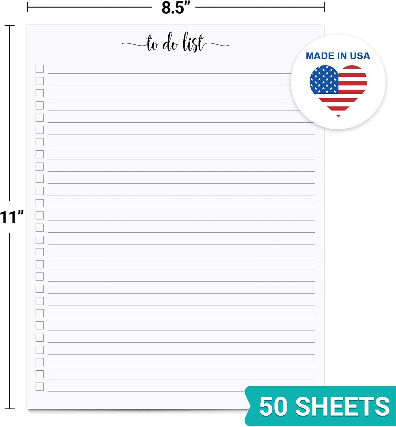 321Done To Do List Notepad - 50 Sheets (8.5" x 11") To-Do's Notepad Tear Off, Planning Memo Pad, Planner Checklist Organizing - Made in USA - Simple Script - Wide-Ruled