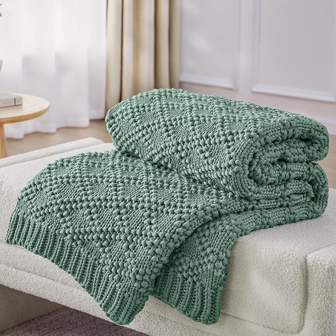 Knitted Weighted Blanket for Adult, Chunky Knit Weighted Throw for Sleep 36"*48" 5lbs, Cooling Breathable Heavy Blanket for Hot Sleepers, Machine Washable Blanket for Room Decor(HazeGreen)