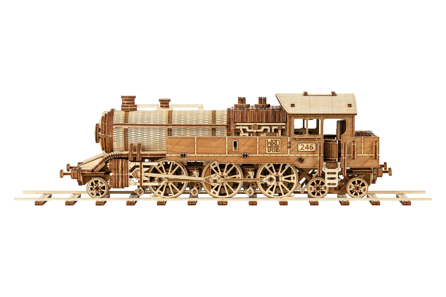 Wood Trick Grand Traveler 246 Wooden Train Set w/Railway - Rides up to 20ft - 16x4″ - Locomotive Model Kit - 3D Wooden Puzzles for Adults to Build - Engineering DIY Models for Adults to Build