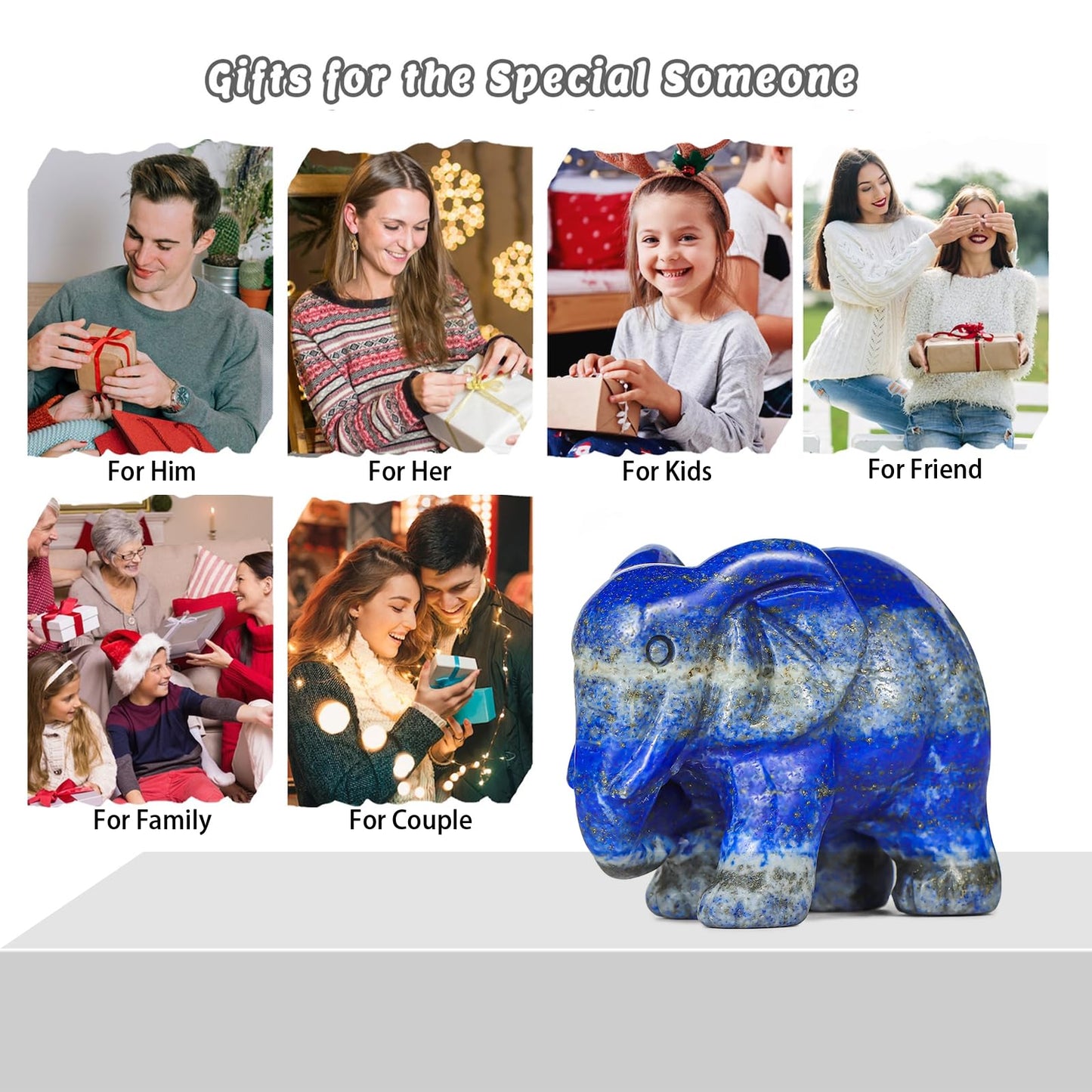 SMQ Lapis Lazuli Crystal Elephant Statue - 2'' Blue Healing Stone Figurine for Desk Decor,Office Decor for Women,Elephant Gifts,Spiritual Animal Carvings Home Ornament