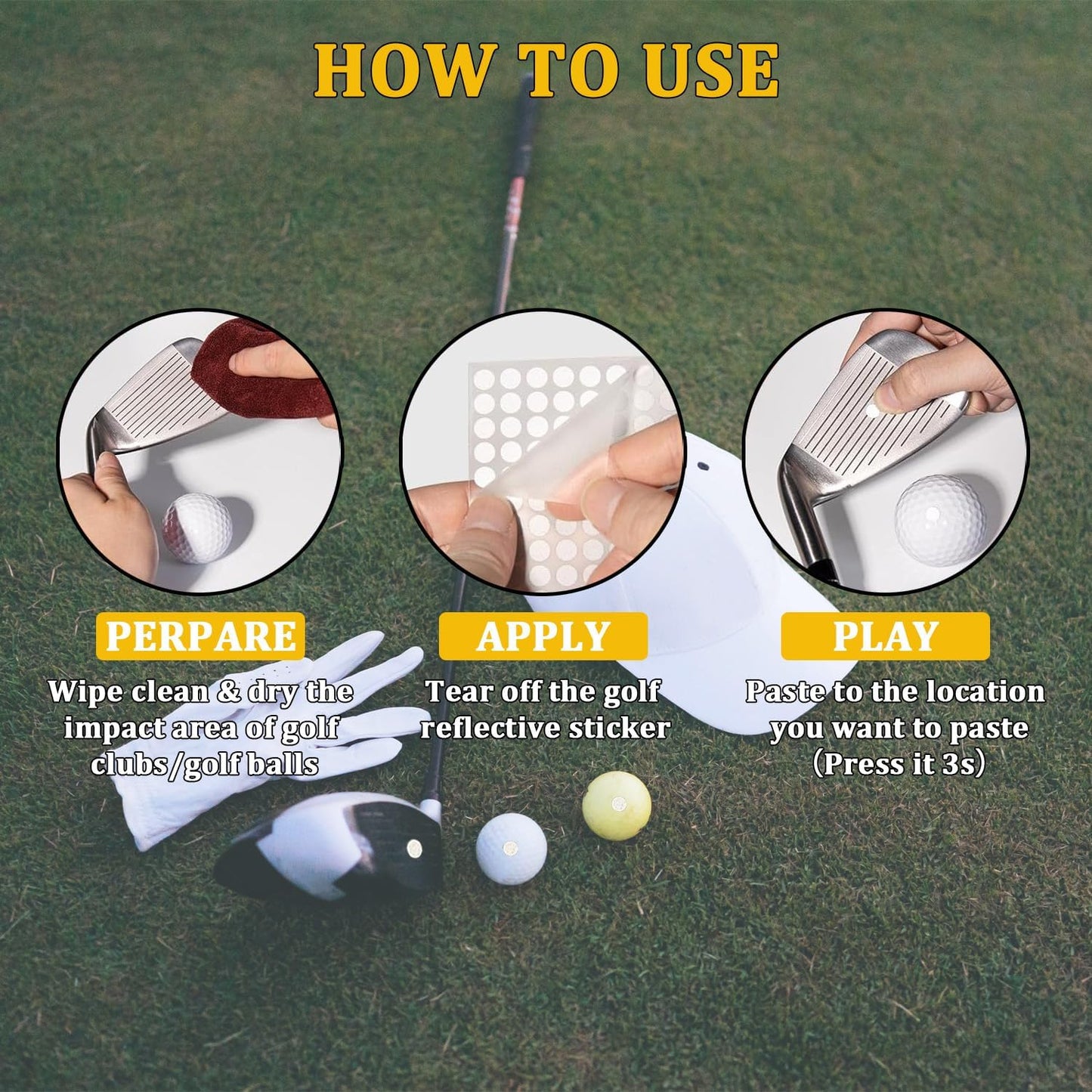 300 Dots 0.25" White Reflective Dot Stickers for Golf Club & Golf Ball, Weatherproof Golf Stickers with High-Reflective Glass Beads for Golf Launch Monitor & Golf Simulator & High-Speed Cameras