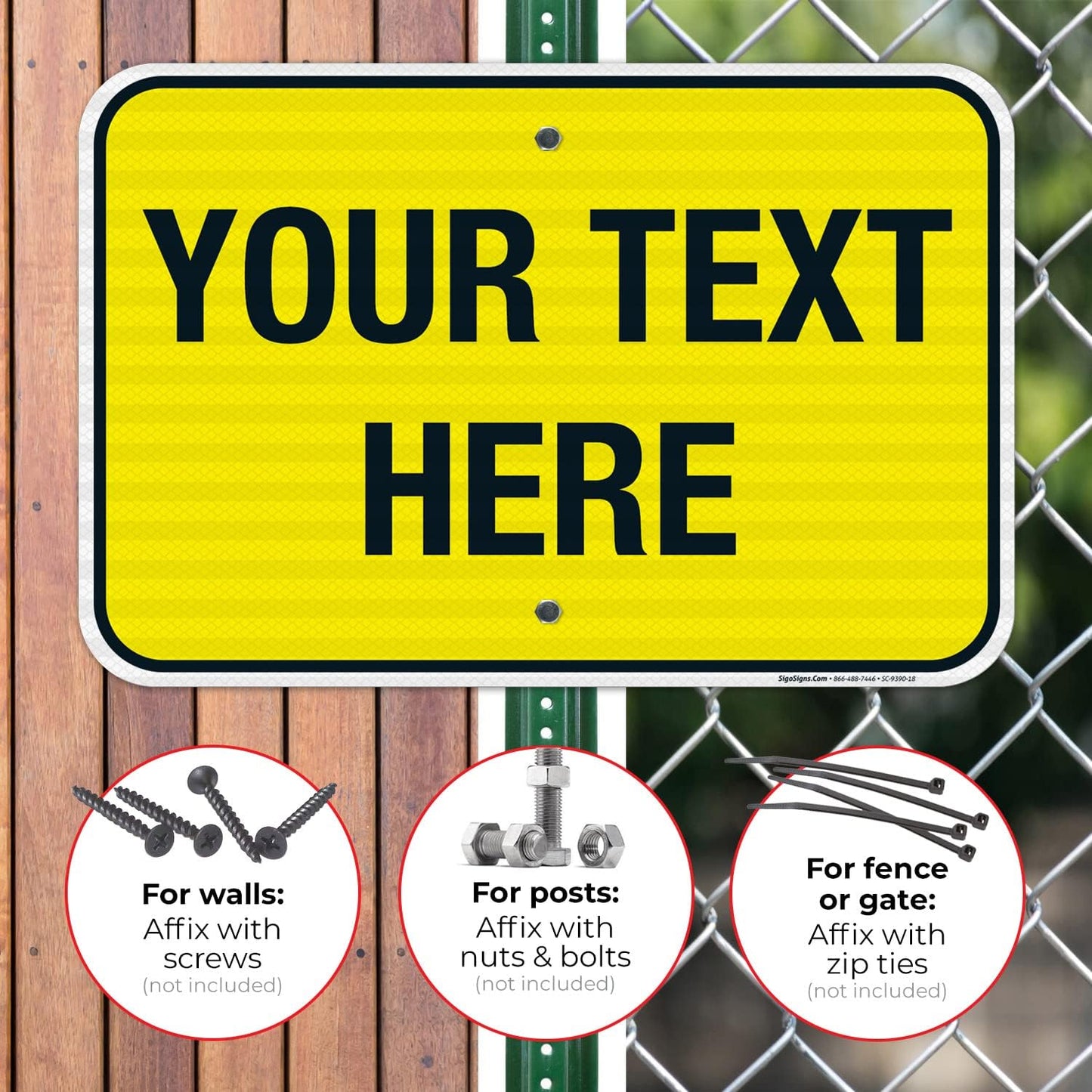 Personalized Custom Yellow Background Customize for Office, Business, Workplace, Home, Airbnb, Delivery Sign, 12x18 Inches, 3M EGP Reflective .063 Aluminum, Fade Resistant, Made in USA by Sigo Signs