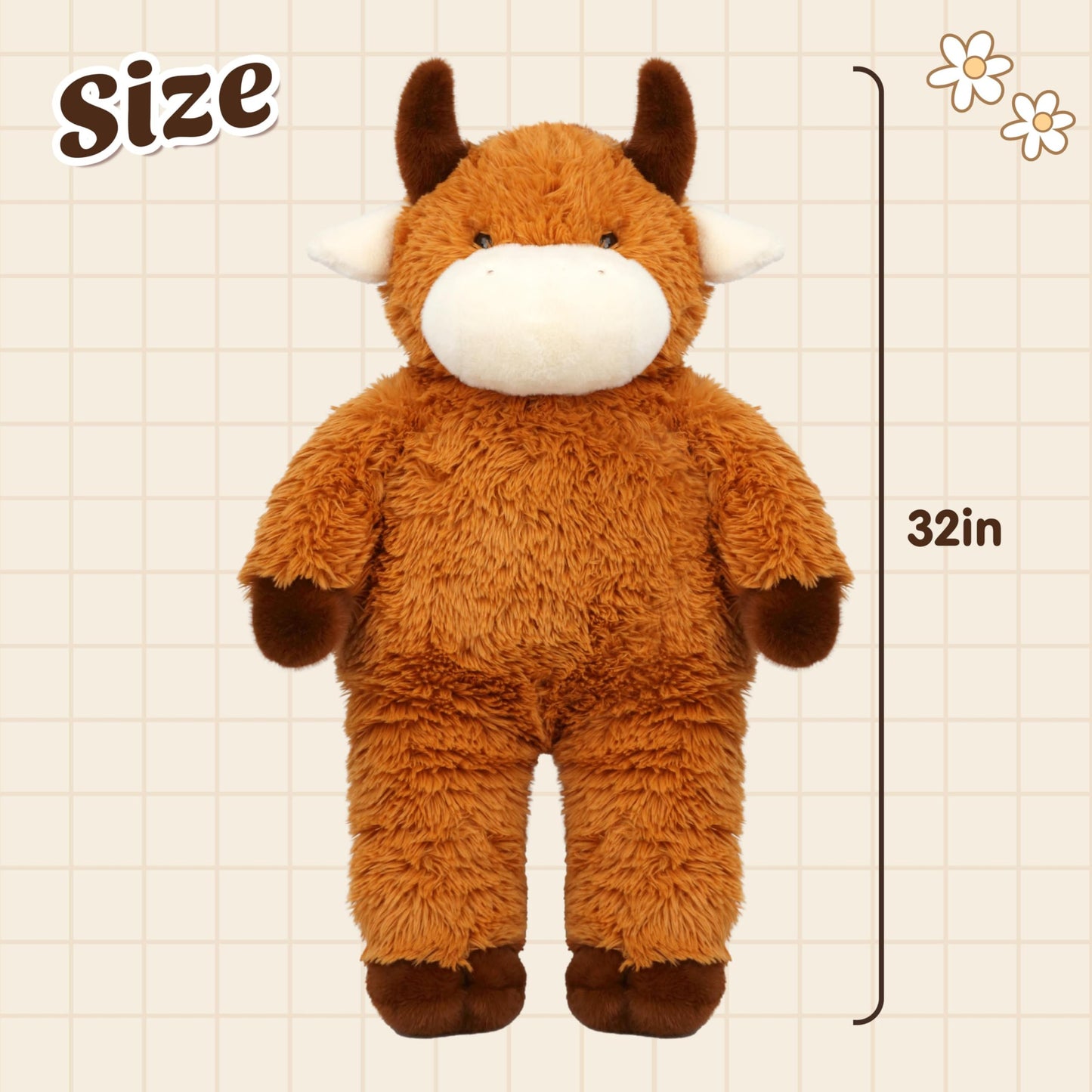Cudhug 32" Giant Highland Cow Stuffed Animal, Animals Plush Toy Gift Huge Size Fluffy Plushy Fat Plushie, Stuffed Animals for Kids Adults