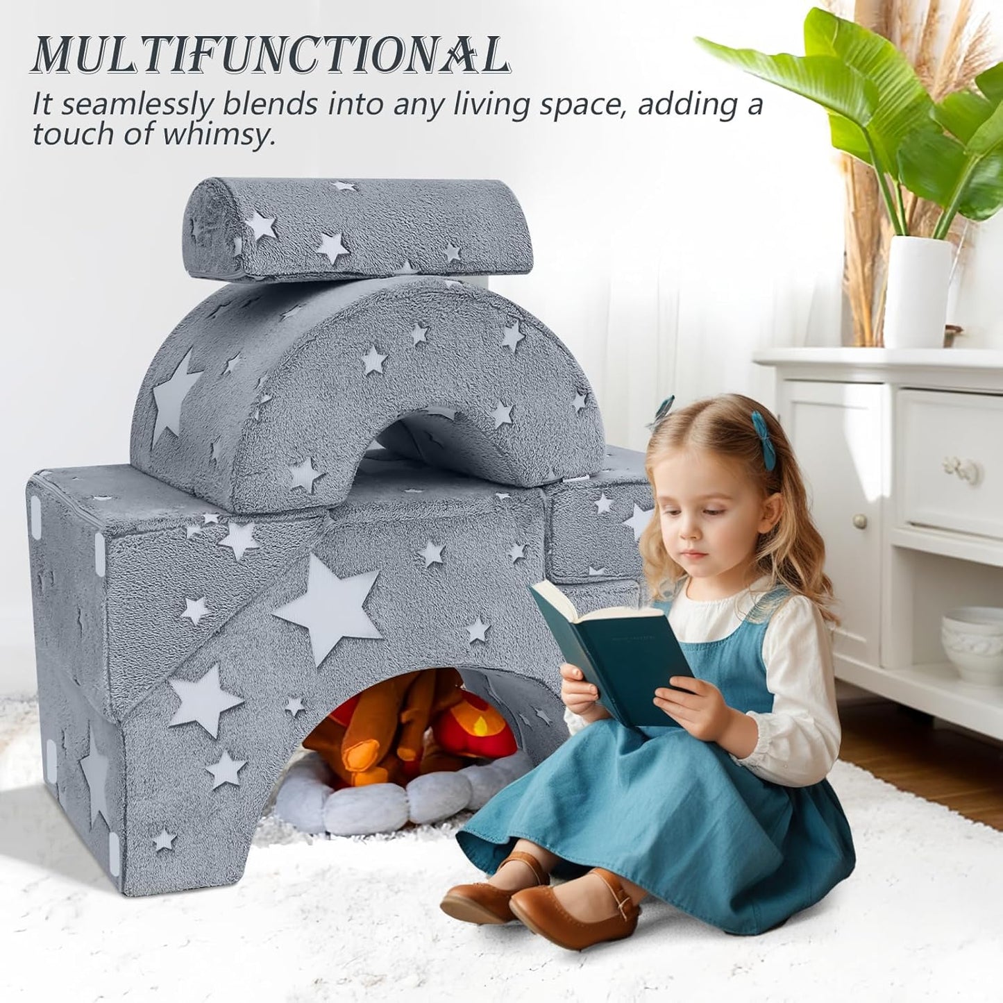 MeMoreCool Foam Climbing Toddler Couch, Modular Kids Sofa with Slide & Stair, Convertible Baby Couch for Playroom, Sectional Furniture for Crawling, Climbing, and Kids’ Play