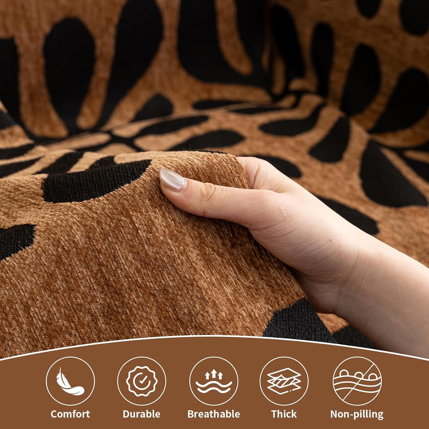 HANDONTIME Boho Couch Cover Geometric Striped Pet Covers for Couches and Sofas Copper Brown and Black Dog Cover for Couch Pet Friendly Chenille Sectional Sofa Covers for Pets Washable, 71" X 118"