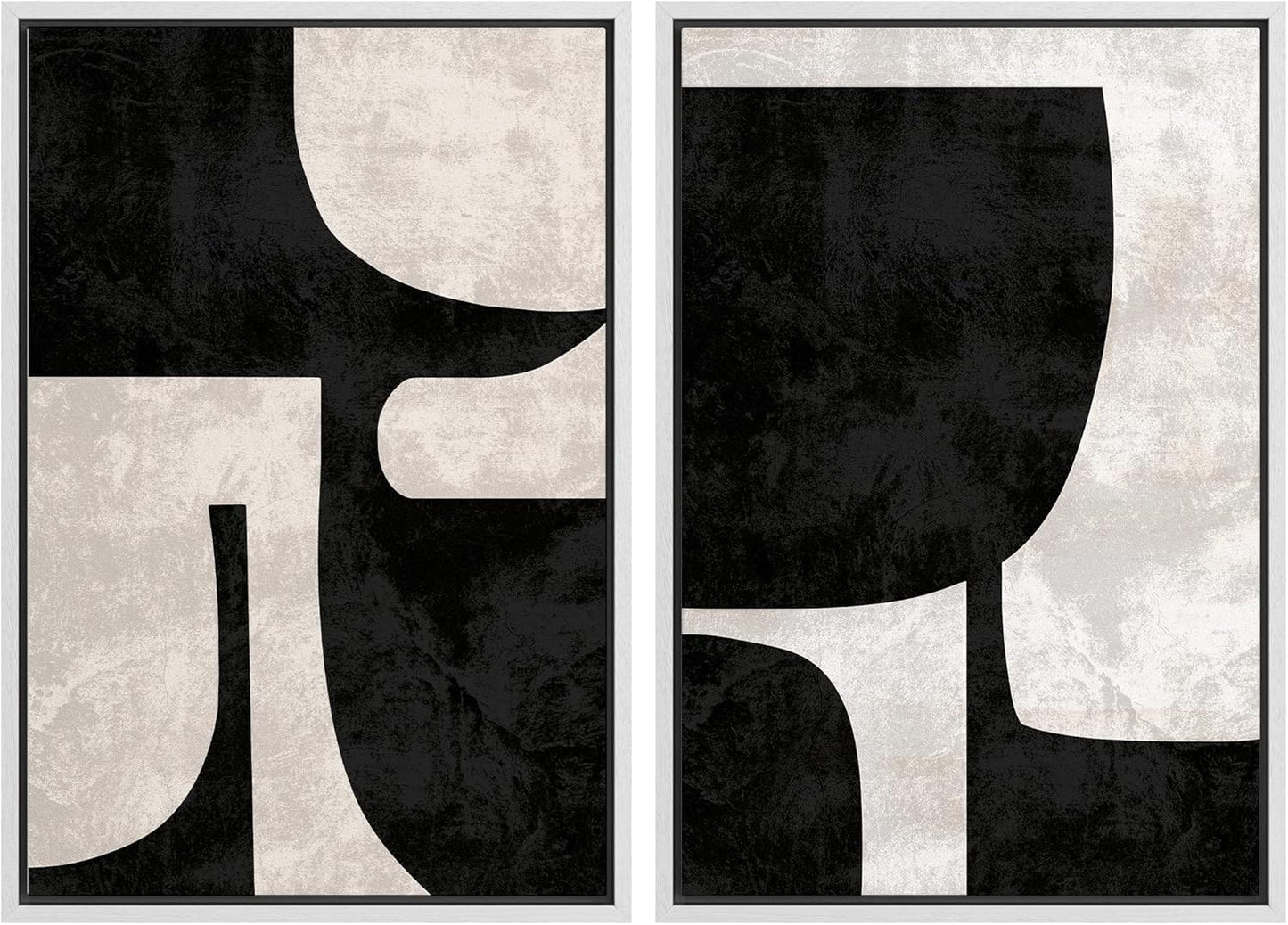 SIGNWIN Framed Canvas Print Wall Art Set Mid-Century Black Polygon Variety Abstract Shapes Illustrations Modern Art Decorative Contemporary for Living Room, Bedroom, Office - 24"x36"x2 White