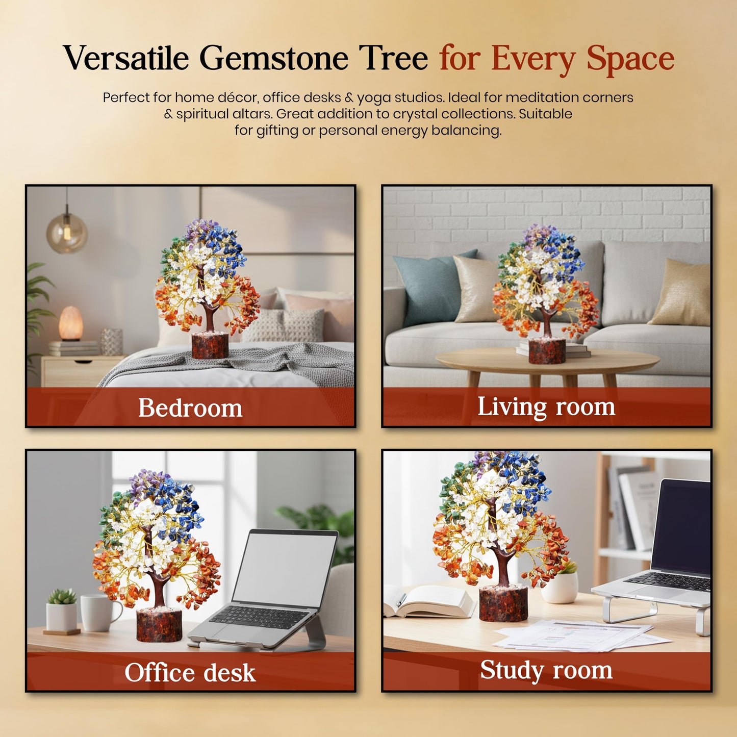 AstraVeda 500 Beads 7 Chakra Tree of Life - Large Crystal Feng Shui Positive Energy Tree - Meditation Gift, Crystals and Stones, Spiritual Items, Home Office Decor