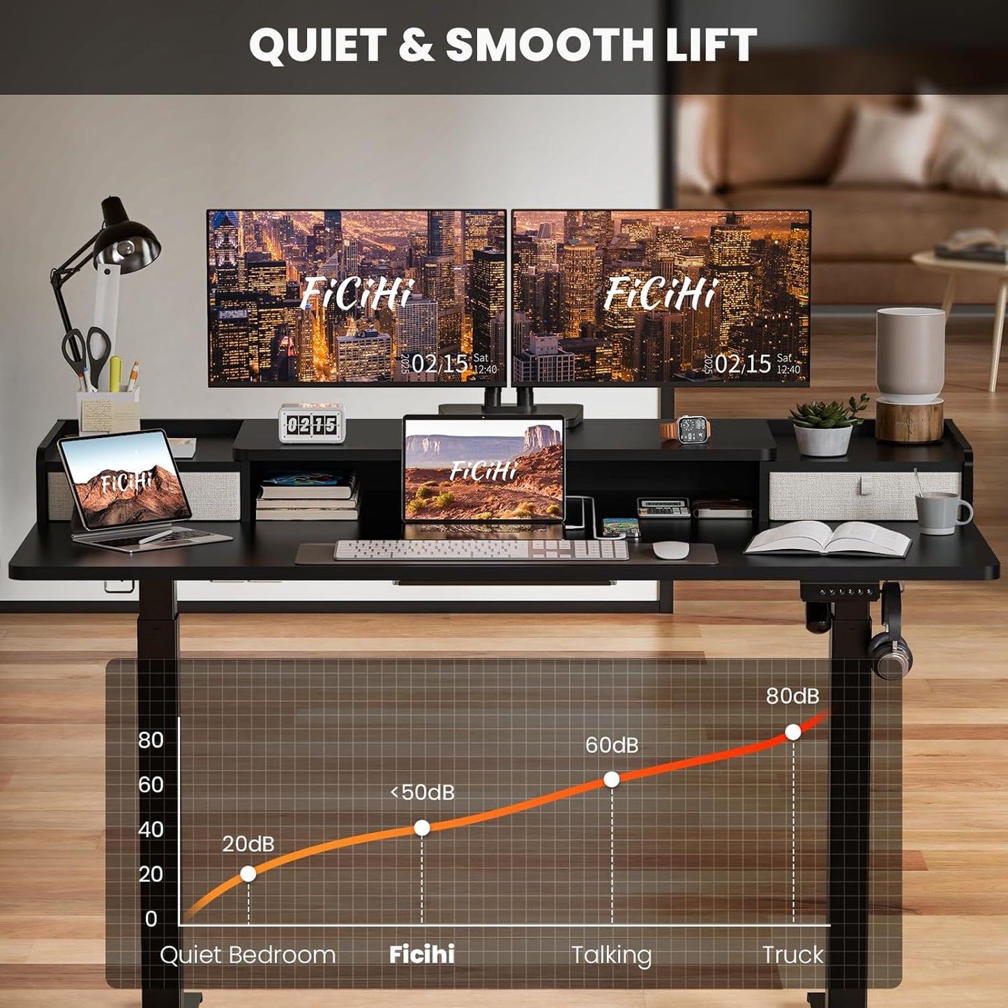 48x30 Inch Electric Standing Desk with Drawers & Widen Desktop, Thickened Desk Frame, Adjustable Height Sit Stand Up Table, Home Office Computer Desk with Cable Management, Classical Black