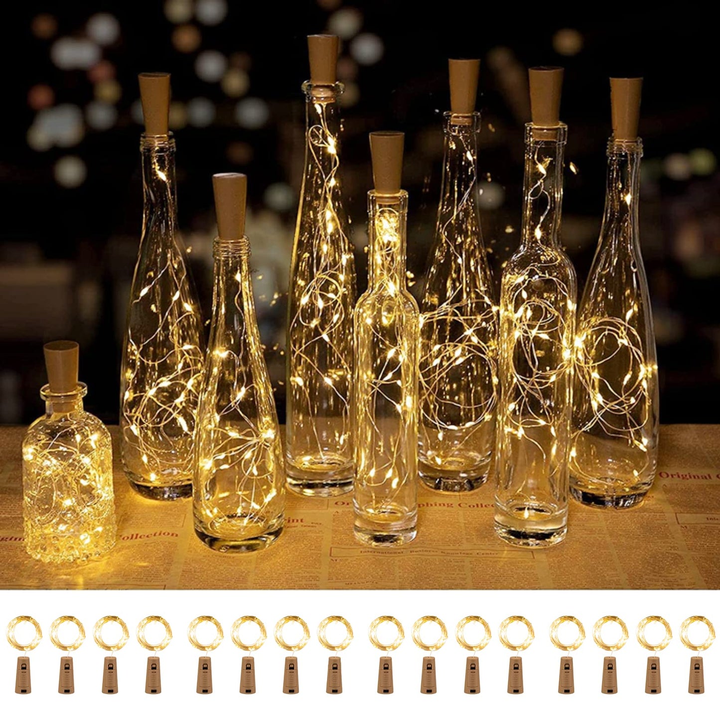Brightown Wine Bottle Lights with Cork, 20 Pack 20 LED Waterproof Battery Operated Cork Lights, Silver Wire Mini Fairy Lights for Liquor Bottles DIY Party Bar Christmas Holiday Wedding Décor