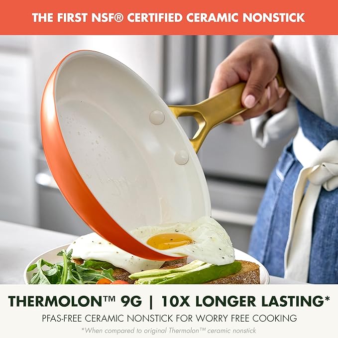 GreenPan Nonstick Reserve Pro 10” & 12” Frying Pan Set, NSF Certified Ceramic, Hard Anodized PFAS-Free Skillets, Stainless Steel Handles, Oven & Dishwasher Safe, Harvest Orange