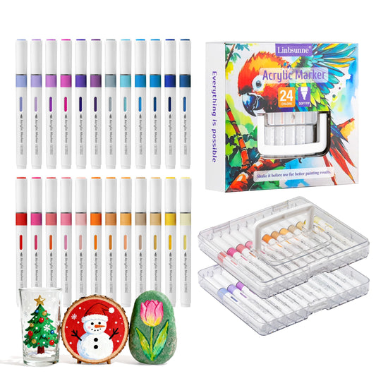 Linbsunne Paint Markers for Book Drawing, Coloring Illustrations, Ceramics, Card making, Note taking Planner,Set of 24 colors